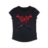Marvel Örümcek Adam Miles W Symbol Rolled Sleeve Siyah Kadın T-shirt