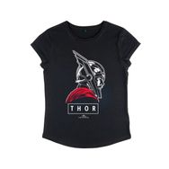 Marvel Ragnarok Thor of Asgard Rolled Sleeve Siyah Kadın T-shirt