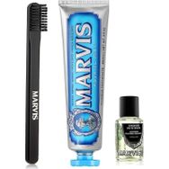 Marvis 85 ml Acquatic Mint Diş Macunu + Orta Sert Diş Fırçası + 30 ml Konsantre Ağız Gargarası