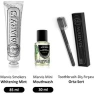 Marvis 85 ml Smokers Whitening Mint Diş Macunu + Diş Fırçası Medium + Konsantre 30 ml Gargara