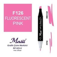 Masis 126 Floresan Pembe Çift Uçlu Marker Grafik Çizim Kalemi