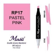 Masis 17 Pastel Pembe Çift Uçlu Marker Grafik Çizim Kalemi