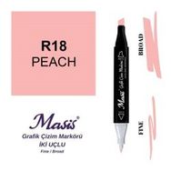 Masis 18 Şeftali Pembe Çift Uçlu Marker Grafik Çizim Kalemi