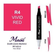 Masis 4 Parlak Kırmızı Çift Uçlu Marker Grafik Çizim Kalemi