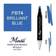Masis 74 Parlak Mavi Çift Uçlu Marker Grafik Çizim Kalemi
