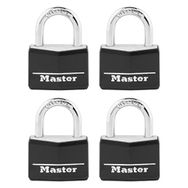 Master Lock 141Q Kapaklı Alüminyum Anahtarlı Asma Kilit, 4'lü Paket, Siyah