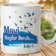 Mavi Huydur Bende Edip Cansever Baskılı Kupa