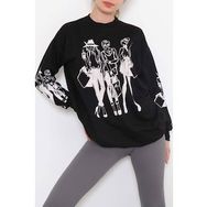 Mavi Siyah Baskılı Erkek Sweatshirt