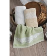 Maxstyle Elissa 30x50 cmKrem Yeşil Sarı Pamuklu Banyo Havlusu 3lü set