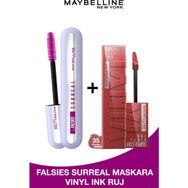Maybelline Falsies Surreal Maskara + Super Stay Vinyl Ink 35 Cheeky Likit Parlak Ruj