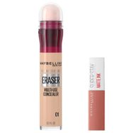 Maybelline New York Instant Anti Age Eraser Kapatıcı 01 Light ve Mini Super Stay Matte Ink Likit Mat Ruj 65 Seductress Makyaj Seti
