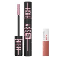 Maybelline New York Lash Sensational Sky High Cosmic Black Maskara Mini Super Stay Matte Ink Likit Mat Ruj 65 Seductress Makyaj Seti