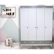 Mdf Stella 4 Kapılı Bebek&çocuk Odası Gardırop - Antrasit - Beyaz