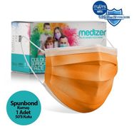 Medizer 3 Katlı Spunbond Kumaş 50 Adet Burun Telli Turuncu Full Ultrasonik Cerrahi Ağız Maskesi