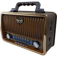 Mega MG-1909BT Nostaljik Şarjlı Radyo Bluetooth Kahverengi MP3 Müzik Çalar