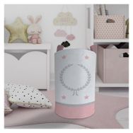Mekta Home Çelenk ve Yıldız Desenli Pembe Gri Çerçeveli Bebek ve Çocuk Odası Oyuncak Sepeti