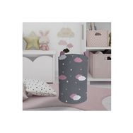 Mekta Home Pembe ve Beyaz Bulut Desenli Bebek ve Çocuk Odası Oyuncak Sepeti