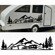 Melek Pazarı Kamp Orman Manzara Karavan Siyah 160x44 cm Oto Sticker