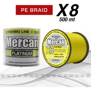 Mercan PE Örgü Platinum 8X İp 0.40 mm - 500 mt Fosforlu Sarı Misina