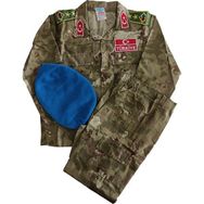 Mercantex 9 - 10 Yaş Mavi Bereli Yeşil Asker Çocuk Kıyafeti