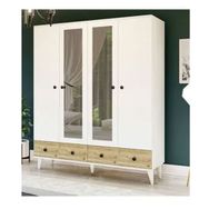 Metalia GM 417 4 Kapılı 2 Çekmeceli Düğme Kulplu Aynalı Beyaz Atlantik Çam Gardrop