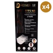Meymed 4 Katlı Siyah 12 4 Adet Partikül Filtreli Yarım Maske