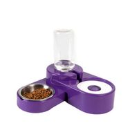 Miapet 1000 ml Mor Köşeli Ayarlanabilir Hazneli Çelik Taslı Kedi Köpek Mama ve Su Kabı Seti