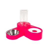 Miapet 1000 ml Neon-Fuşya Köşeli Ayarlanabilir Hazneli Çelik Taslı Kedi Köpek Mama ve Su Kabı