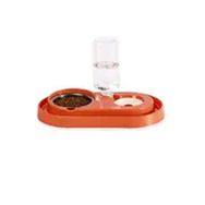 Miapet 1000 ml Turuncu Çelik Taslı Hazneli Kedi Köpek Mama ve Su Kabı Seti