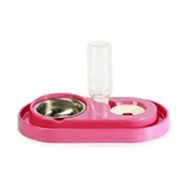 Miapet 500 ml Pembe Çelik Taslı Hazneli Kedi Köpek Mama ve Su Kabı Seti