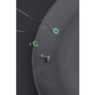Miavi Silver 925 Ayar Gümüş Papatya Zümrüt Model Kolye ve Küpe Takı Seti