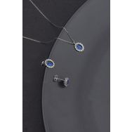 Miavi Silver BSS-1044 925 Ayar Gümüş Oval Safir Model Kadın Kolye ve Küpe Takı Seti