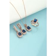 Miavi Silver BSS-1835 Safir Renk Baget Taşlı 925 Ayar Gümüş Kadın Set