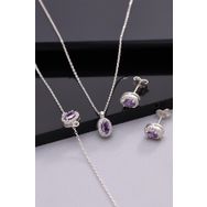 Miavi Silver BSS-2104 Ametist Taşlı Oval 925 Ayar Gümüş Kadın Set