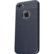 Microcase Apple iPhone 6 6S Leather Effect TPU Silikon Tempered Cam + Lacivert Kılıf