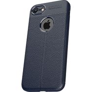 Microcase Apple iPhone 7 Leather Effect Silikon Tempered Cam + Lacivert Kılıf