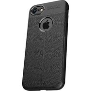 Microcase Apple iPhone 7 Leather Effect Silikon Tempered Cam + Siyah Kılıf