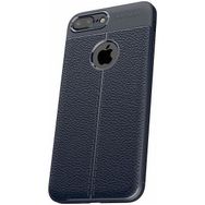 Microcase Apple iPhone 7 Plus Leather Effect Silikon Tempered Cam + Lacivert Kılıf