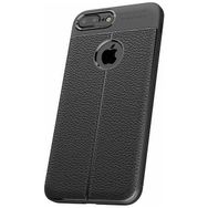 Microcase Apple iPhone 7 Plus Leather Effect Silikon Tempered Cam + Siyah Kılıf