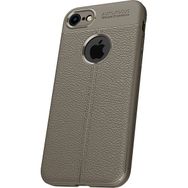 Microcase Apple iPhone 8 Leather Effect Silikon Tempered Cam + Gri Kılıf