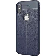 Microcase Apple iPhone X Leather TPU Silikon Tempered Cam + Lacivert Kılıf