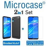Microcase Huawei Y7 Pro 2019 Brushed Carbon Fiber Silikon Siyah Kılıf
