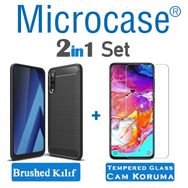 Microcase Samsung Galaxy A70 Brushed Carbon Fiber Siyah Silikon Kılıf
