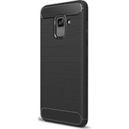 Microcase Samsung Galaxy A8 Plus A730F Brushed Carbon Silikon Tempered Cam + Siyah Kılıf