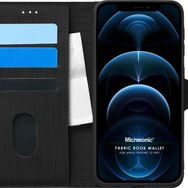 Microsonic Apple iPhone 12 Pro Fabric Book Wallet Siyah Cep Telefonu Kılıfı
