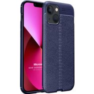 Microsonic Apple iPhone 13 Deri Dokulu Silikon Lacivert Cep Telefonu Kılıfı