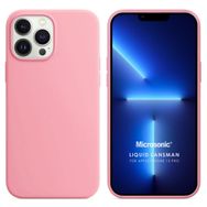Microsonic Apple iPhone 13 Pro Liquid Lansman Silikon Pembe Cep Telefonu Kılıfı