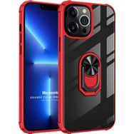 Microsonic Apple iPhone 13 Pro Max Grande Clear Ring Holder Kırmızı Cep Telefonu Kılıfı