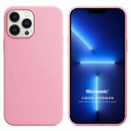 Microsonic Apple iPhone 13 Pro Max Liquid Lansman Silikon Pembe Cep Telefonu Kılıfı
