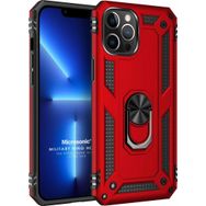 Microsonic Apple iPhone 13 Pro Max Military Ring Holder Kırmızı Cep Telefonu Kılıfı